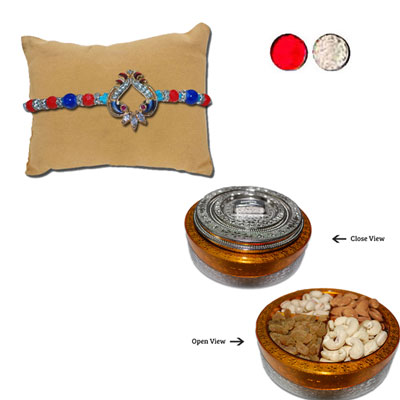 "RAKHIS -AD 4340 A (Single Rakhi), Millionaire Dry Fruit Box - Code DFB9000 - Click here to View more details about this Product